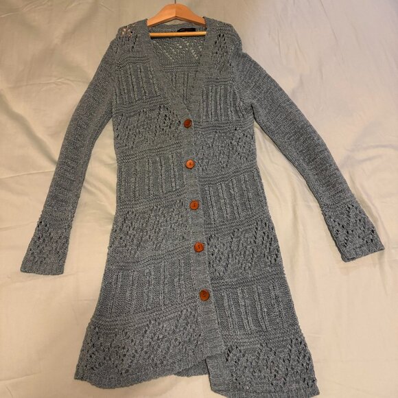 BCBGMAXAZRIA Gray Longline Knit Cardigan Sweater Women’s Medium - Picture 1 of 3